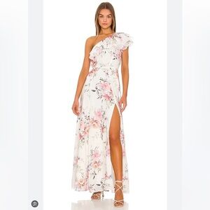 Yumi Kim Karen‎ Maxi Dress Sweet Darling Ivory One Shoulder Floral Sz M Revolve